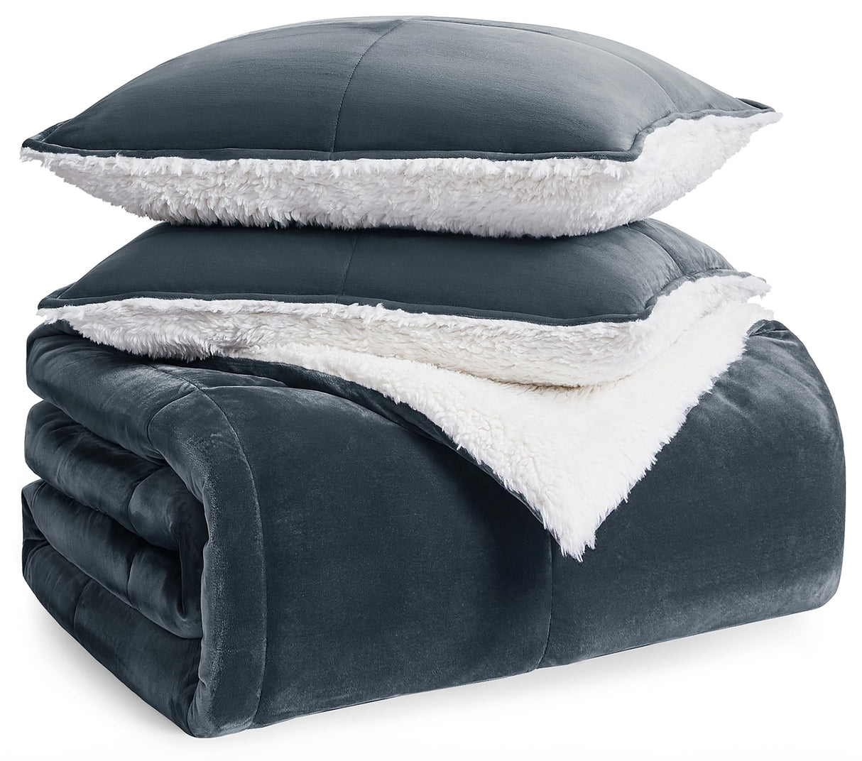 00520 Blissful King Comforter Set Reversible Fluffy All Season Comforter and Pillow Shams Easy Care Soft