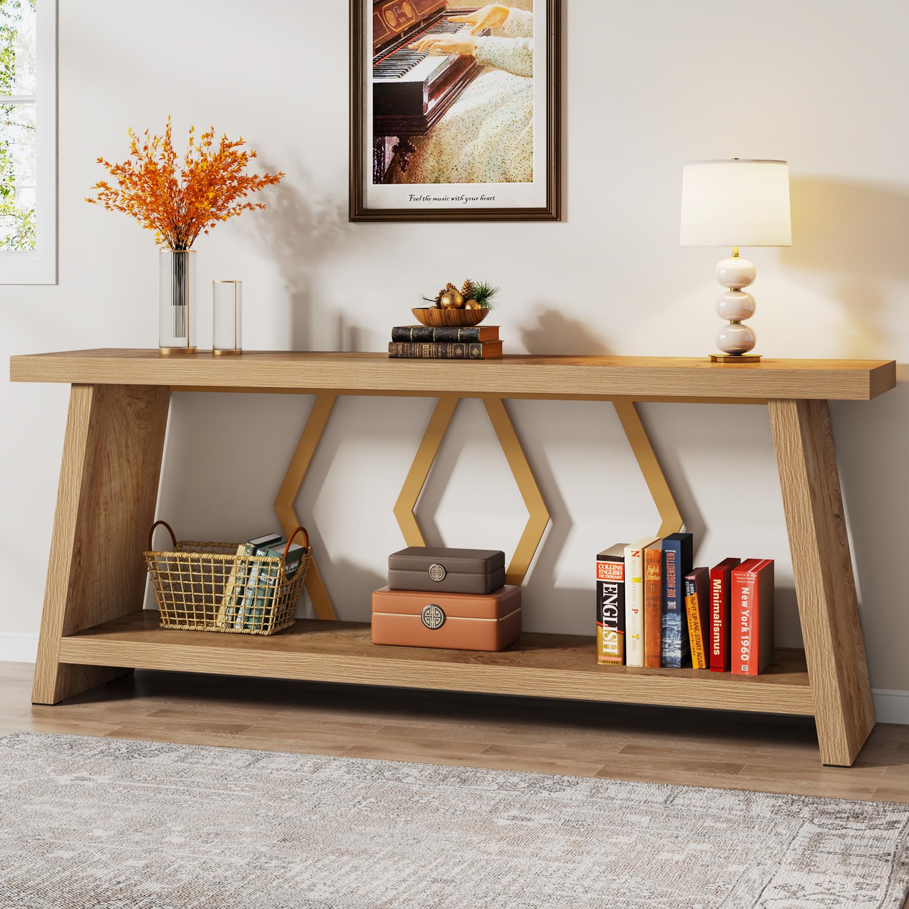 70.86-Inch Long Sofa Console Table with Storage