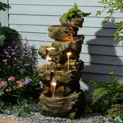 Wood Waterfall Fountain Outdoor 5 Tiers Large Cascading Rock Waterfall Outdoor
