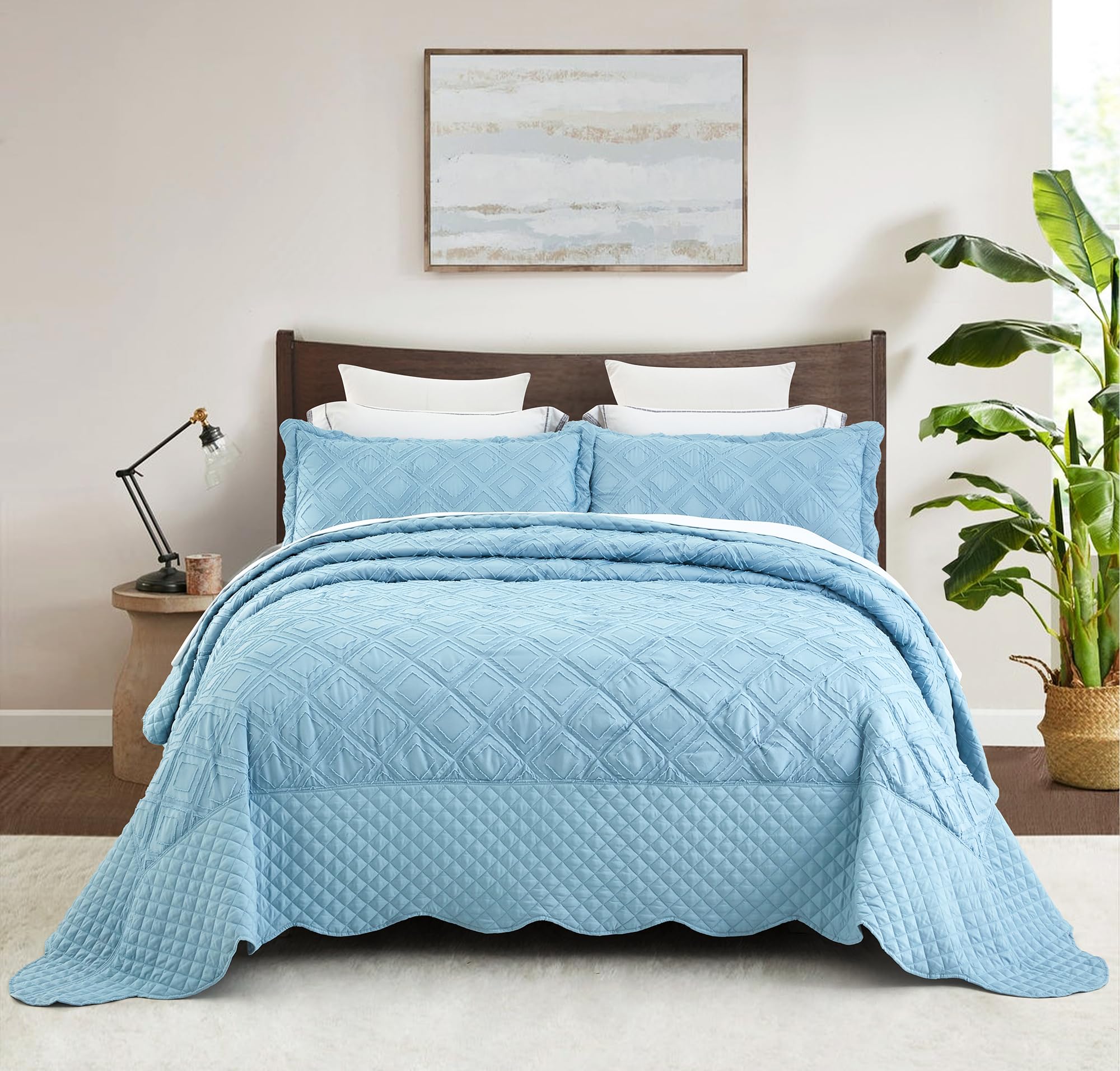 Oversized King Bedspread  Extra Wide, Jacquard Tufted Diamond Pattern
