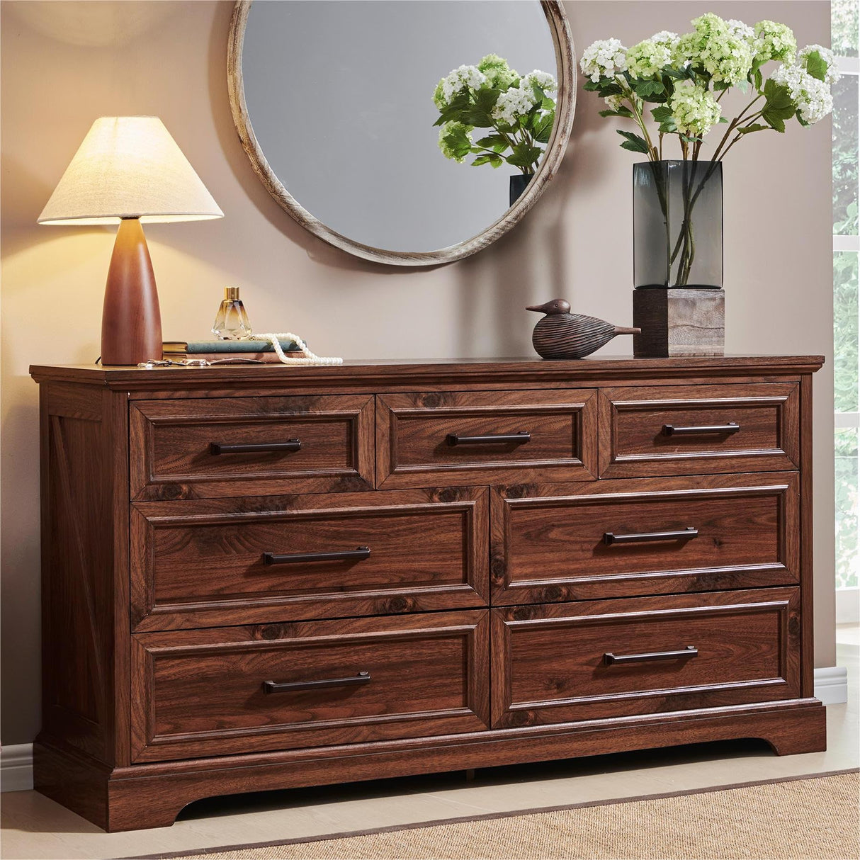 Farmhouse 7 Drawer Dresser, 52" Wide Chest of Drawers for Bedroom