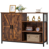 Floor Storage Cabinet, Buffet Storage Cabinet with 2 Barn Doors, Industrial Sideboard with Adjustable Shelves,