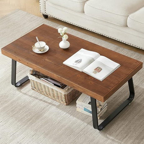 Rustic Coffee Table, Industrial Solid Wooden Tea Table, Farmhouse Real Wood Center coffe