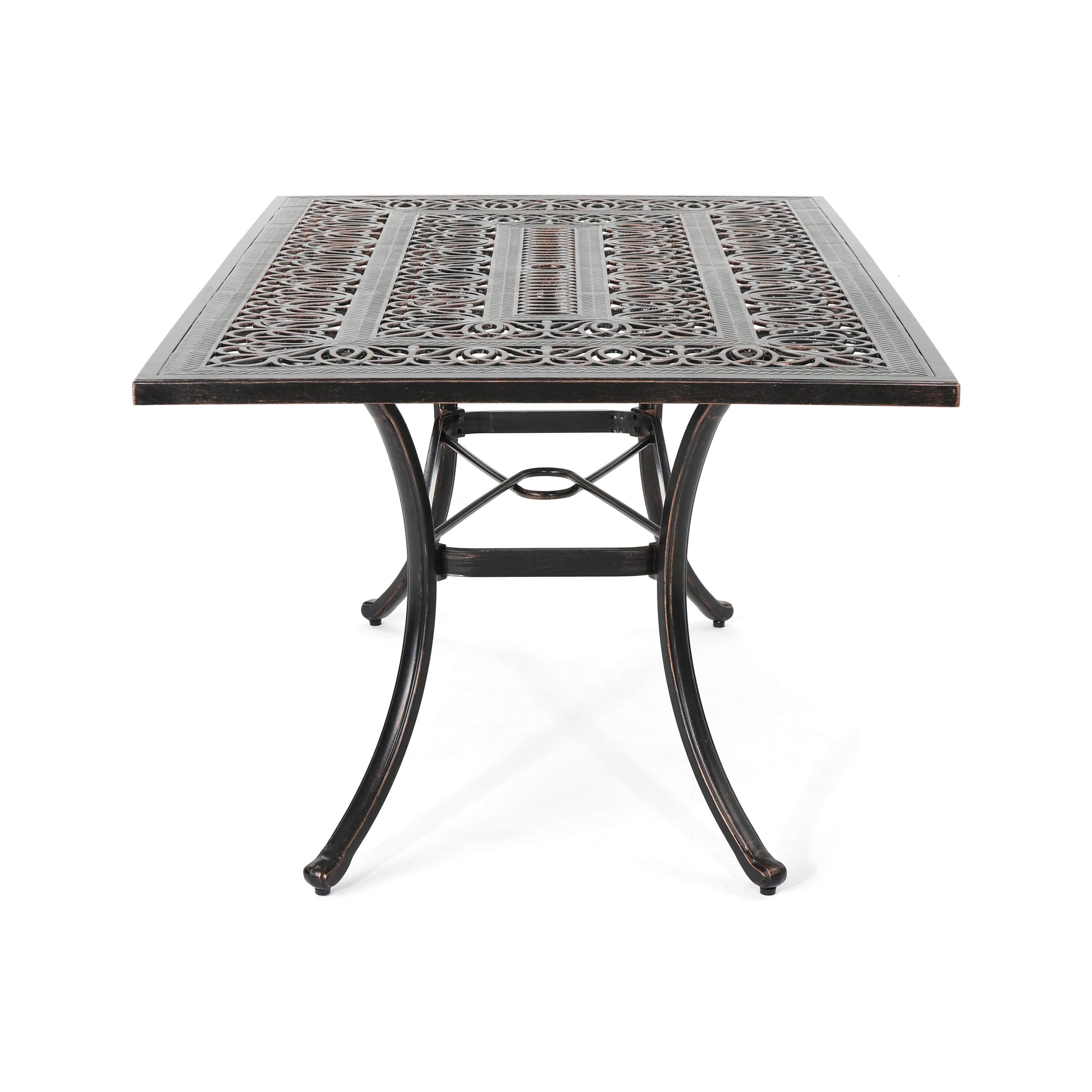 Outdoor Rectangular Cast Aluminum Dining Table, Shiny Copper