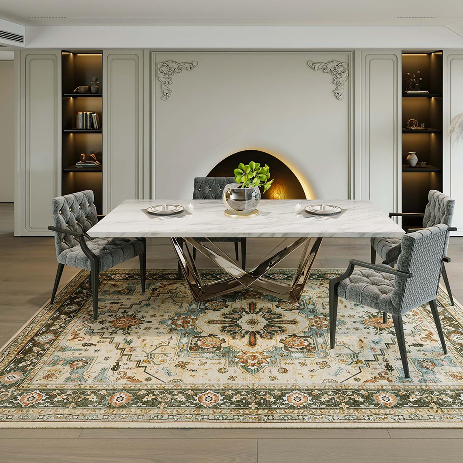 Area Rug for Living Room 5x7 - Machine Washable Soft Vintage Rug Oriental Area Carpet