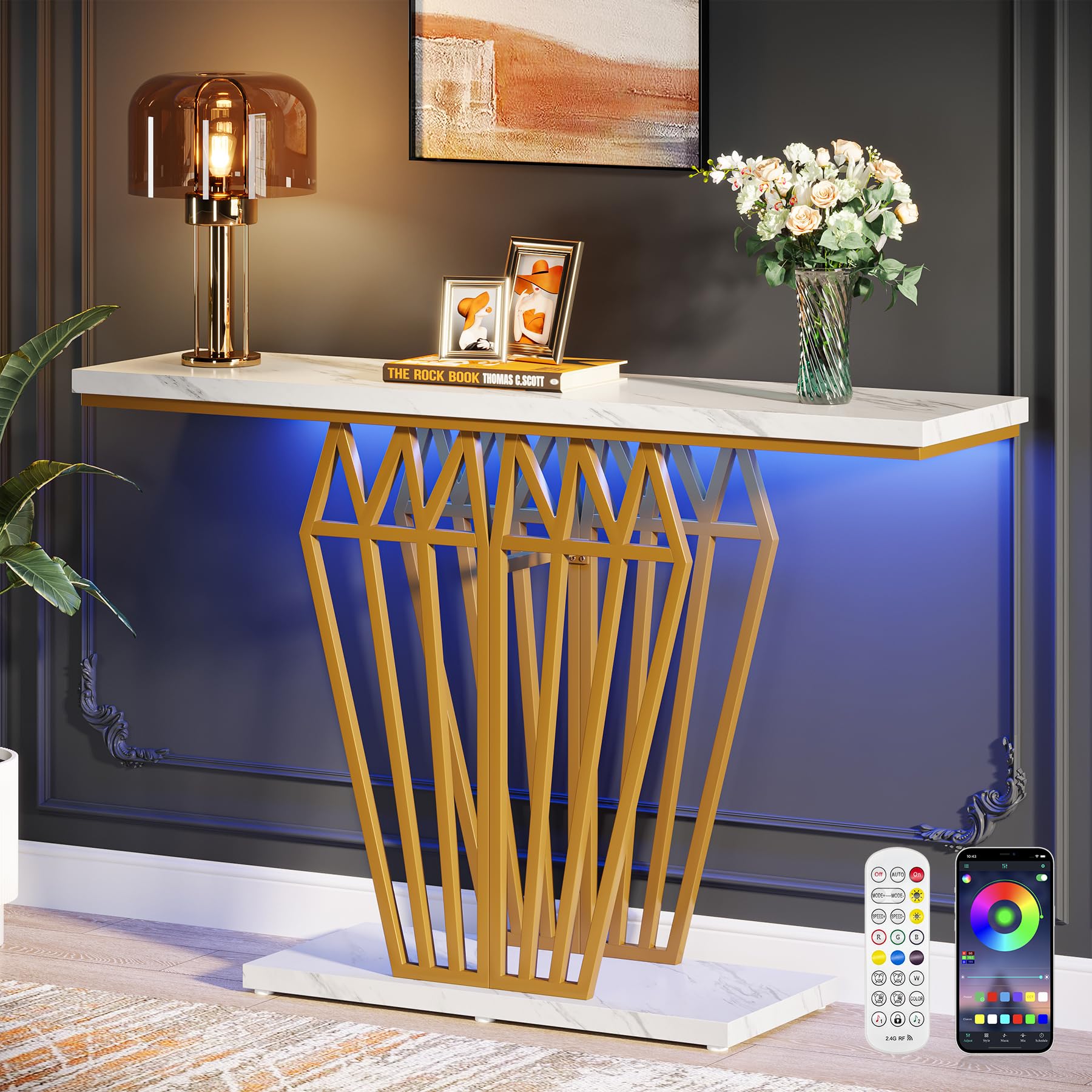 Console Table, Modern 47.24-Inch Entryway Table with LED Lights
