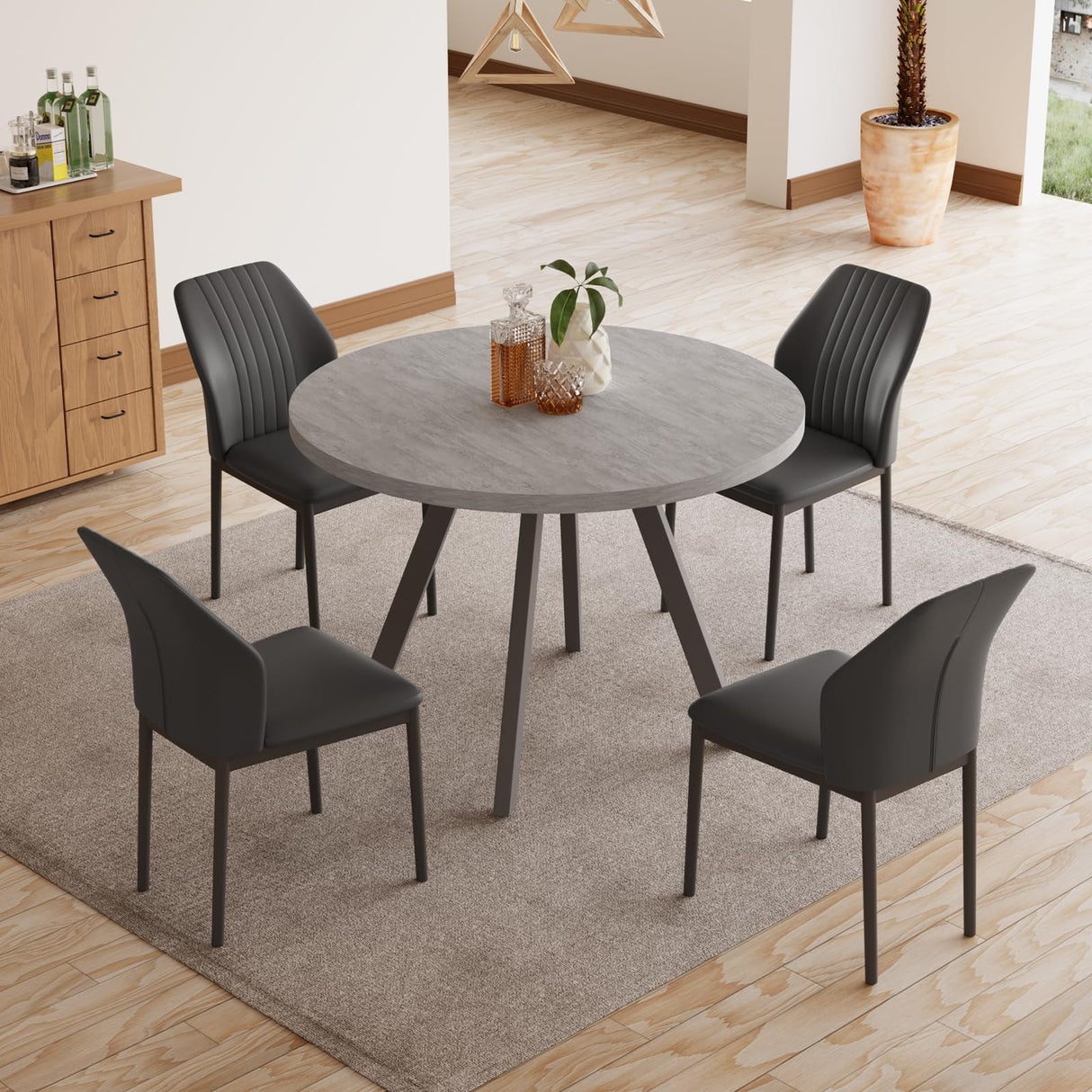 Round Dining Table Set for 4, Modern Casual Coffee Table Set for Kitchen, Living Room