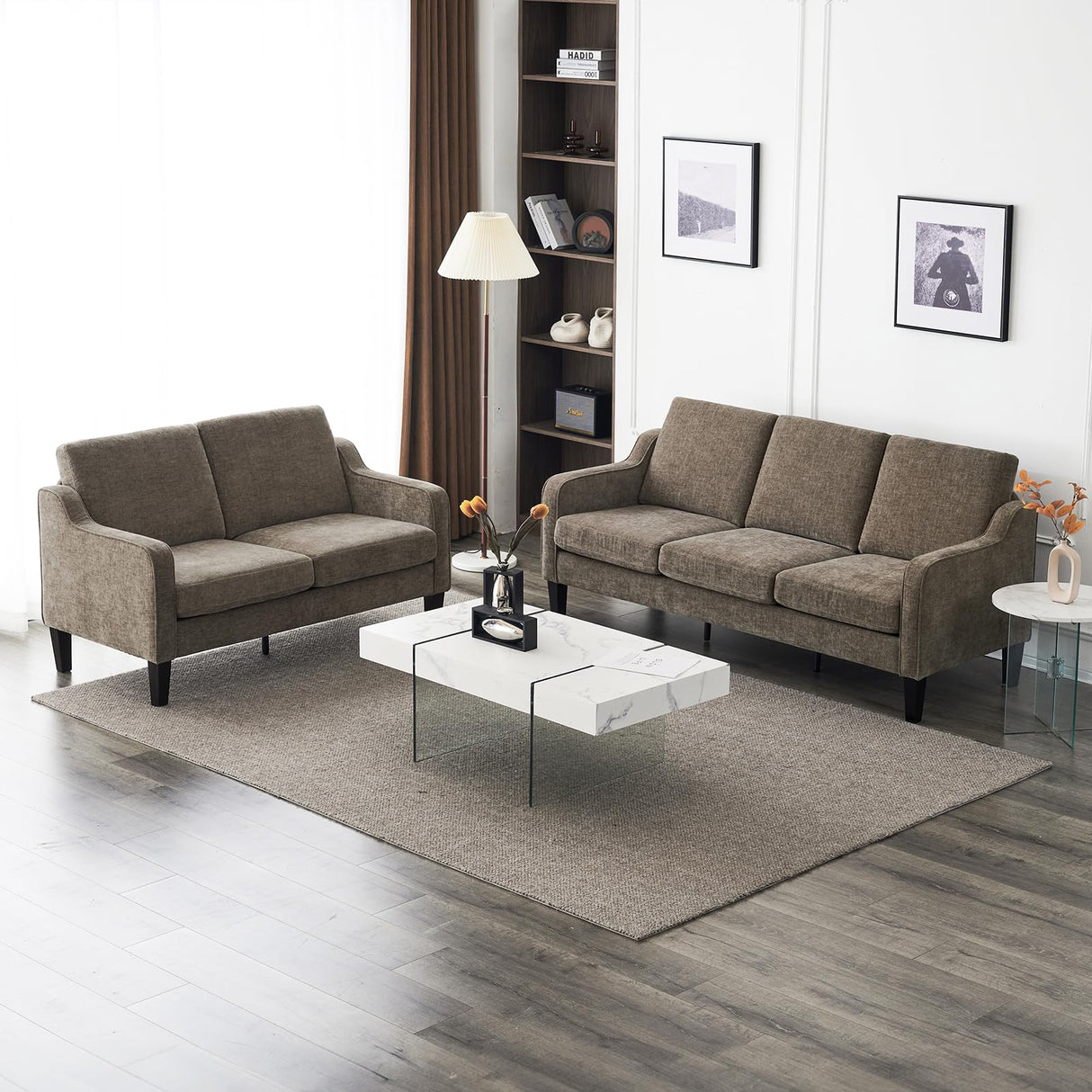 53" Love Seat Couches, 2 Seater Loveseat Mid Century Modern Sofa Couch Soft Chenille