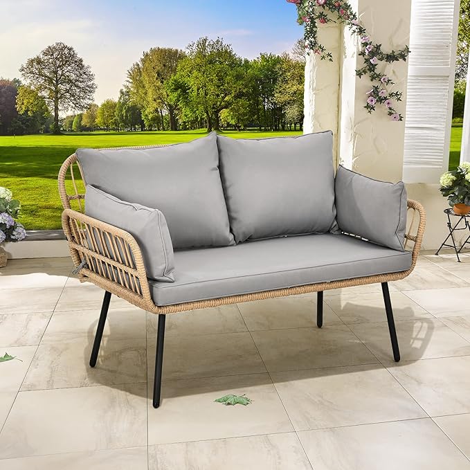 Love Seat Patio Sofa, All-Weather Wicker Loveseat Patio Sectional Furniture