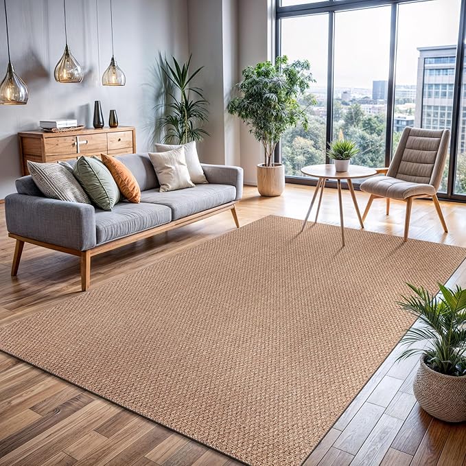 Easy Jute Rug 9x12, Indoor Outdoor Natural Color Farmhouse Area Rugs for Living Room