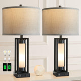 Set of 2 Modern Table Lamp for Living Room with 2 USB Ports, Contemporary Nightstand