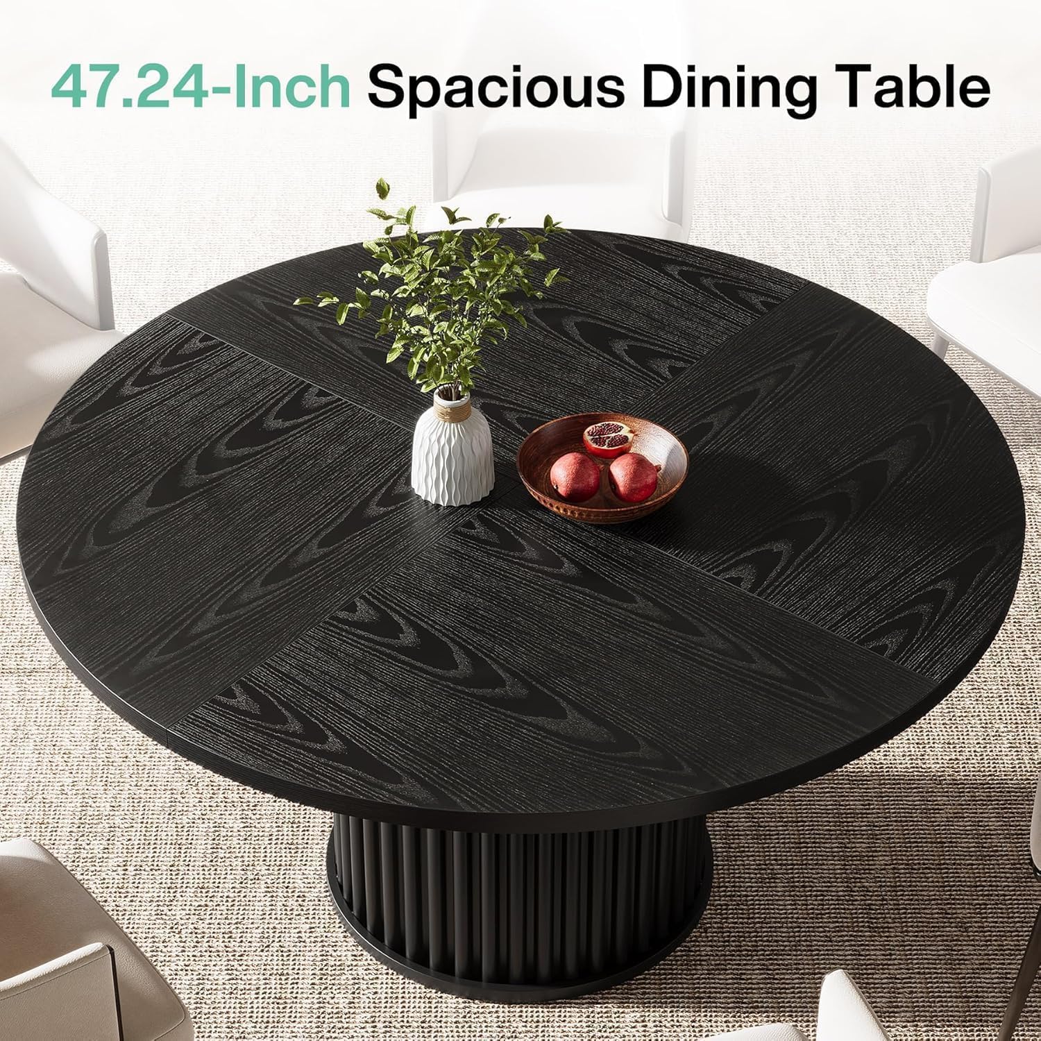 47-Inch Black Round Dining Table for 4-6 People