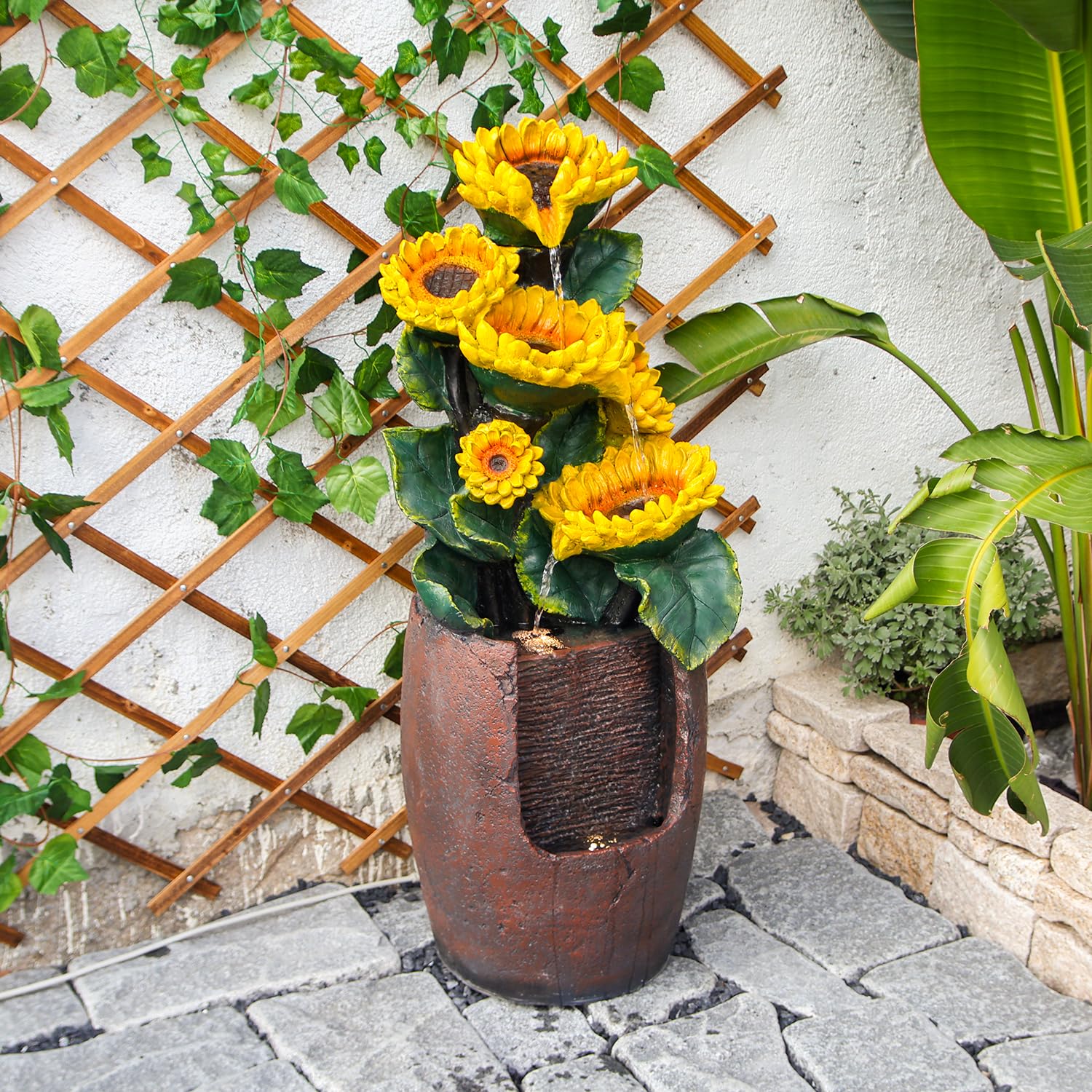Outdoor Fountains and Waterfalls Cascading Sunflower Fountain 4-Tiers