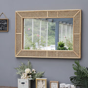 Wooden and Rattan Mirrors, Boho Rectangle Wall Mirror