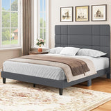 Queen Size Bed Frame Linen Fabric Upholstered Platform with Headboard and Strong