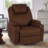 Massage Recliner Chair Heated Rocker Recliner Living Room Chair Home Theater Lounge Seat with Cup Holder, Dark Brown