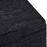 Fredrik Boho Square Pouf in Black Woven Genuine Leather for the Living Room, Bedroom