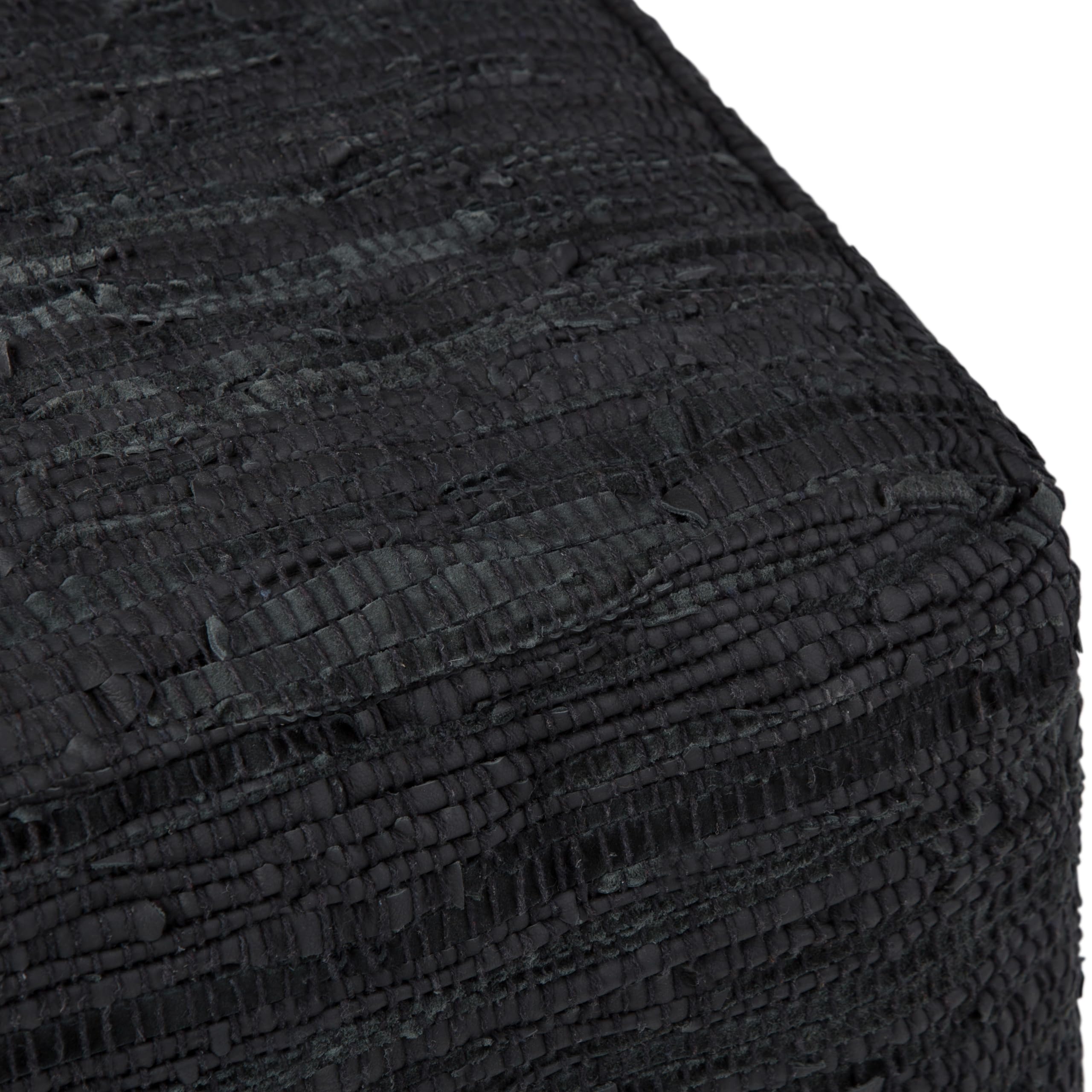 Fredrik Boho Square Pouf in Black Woven Genuine Leather for the Living Room, Bedroom