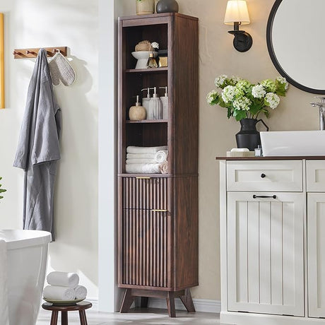 68" Tall Bathroom Narrow Storage Cabinet with Adjustable Shelf