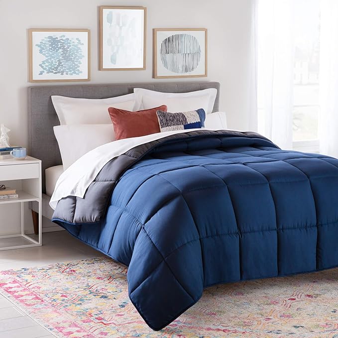 Reversible Down Alternative Comforter and Duvet Insert - All-Season Comforter - Box Stitched Comforter