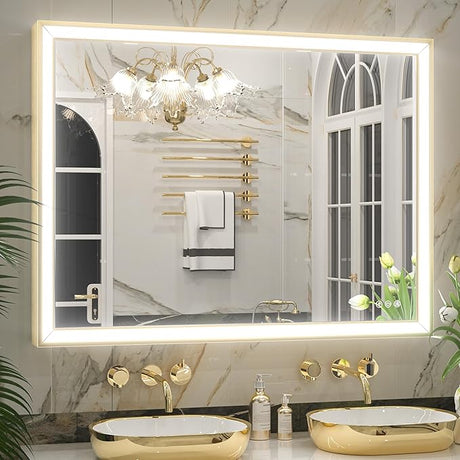 Black LED Bathroom Mirror 40” x 30” with Frontlit, 3X Ultra Brightness, 45° Angled Light,