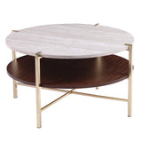 Ardmillan 33" Round Faux Marble Cocktail Table, Brass