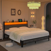 Full Bed Frame with Ergonomic Headboard, Platform Bed Frame with RGB Lights