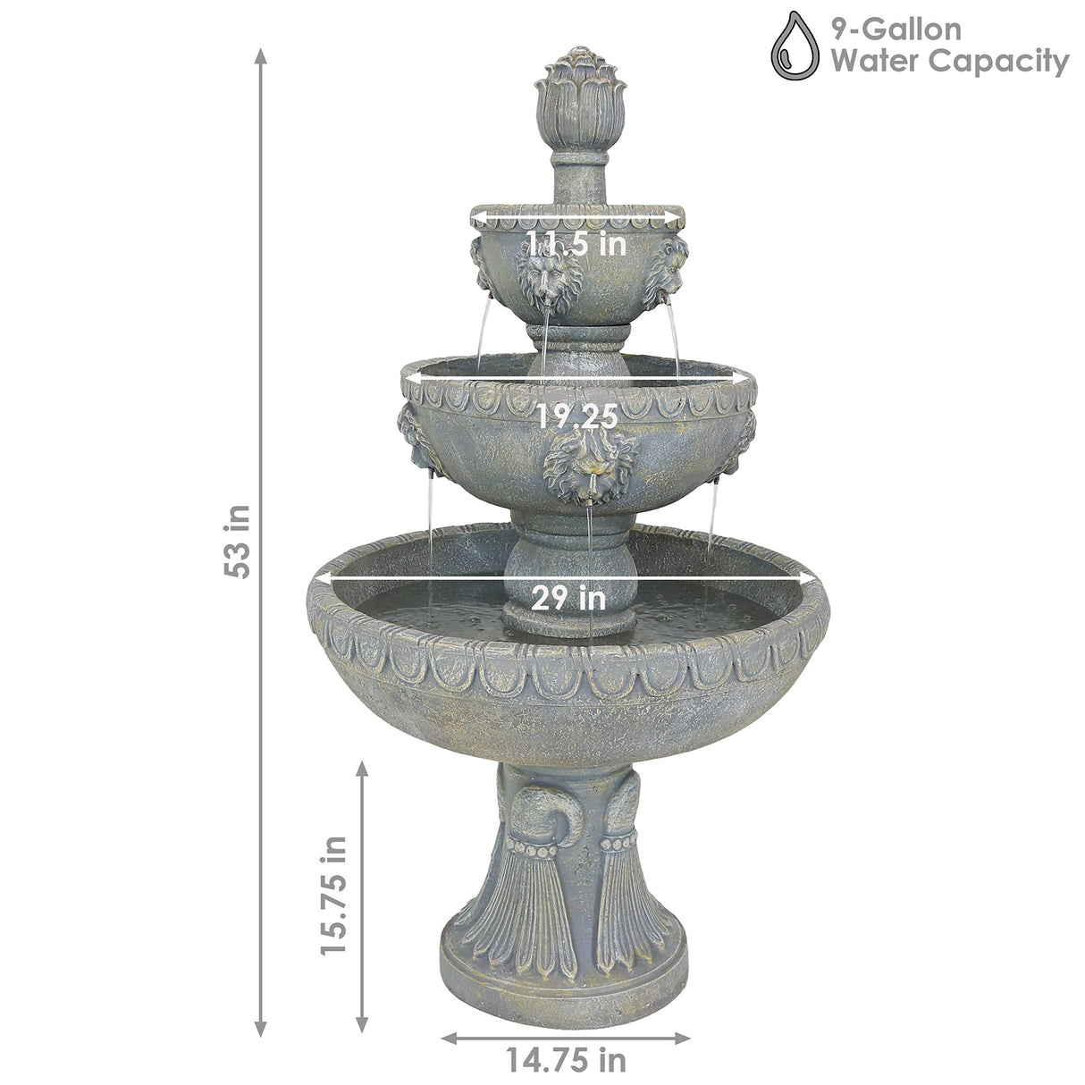 53-Inch 4-Tier Fiberglass Water Fountain - Electric Submersible Pump