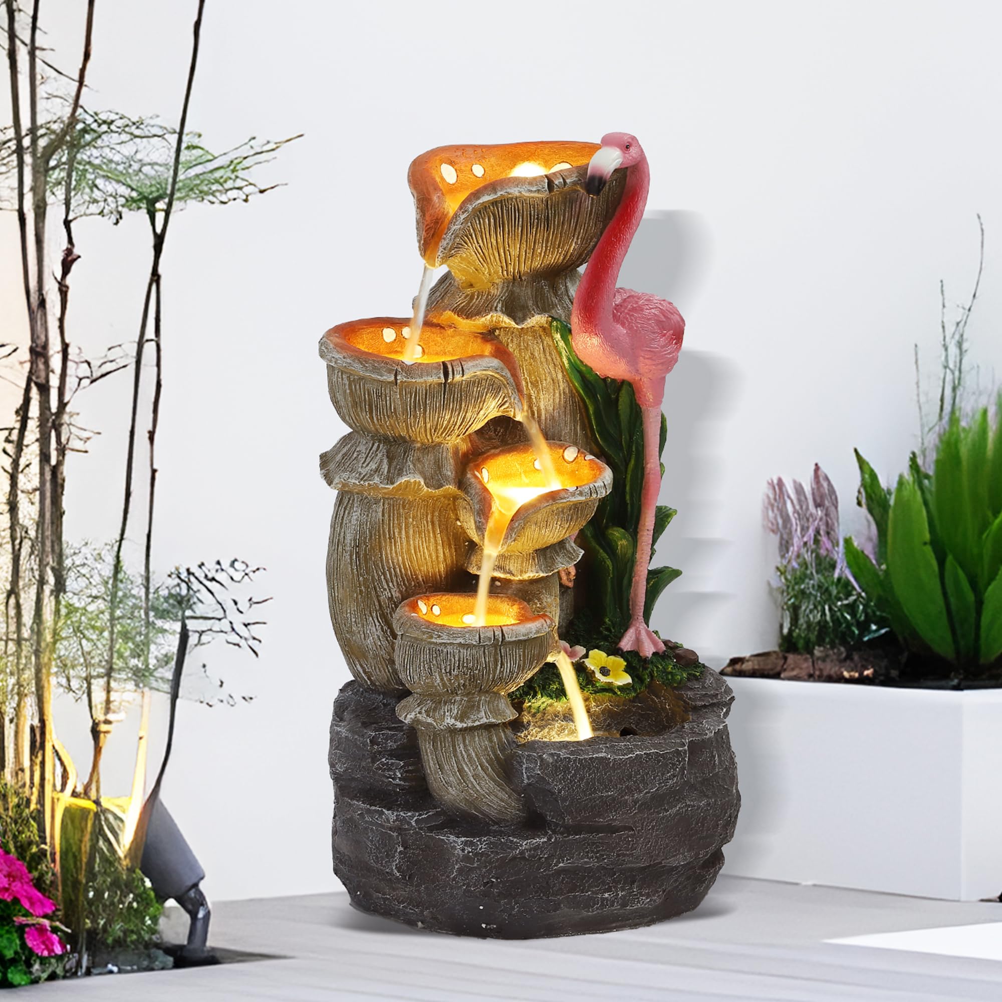 5 Tier Garden Water Fountain Outdoor 25" H Waterfalls with 5 LED Lights and Pump Indoor/Outdoor