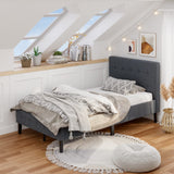 Twin Upholstered Bed Frame with Button-Tufted Headboard - Grey