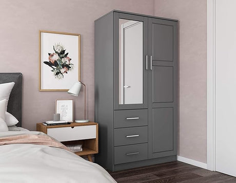 100% Solid Wood Metro 2-Door Wardrobe w/Raised Panel Doors