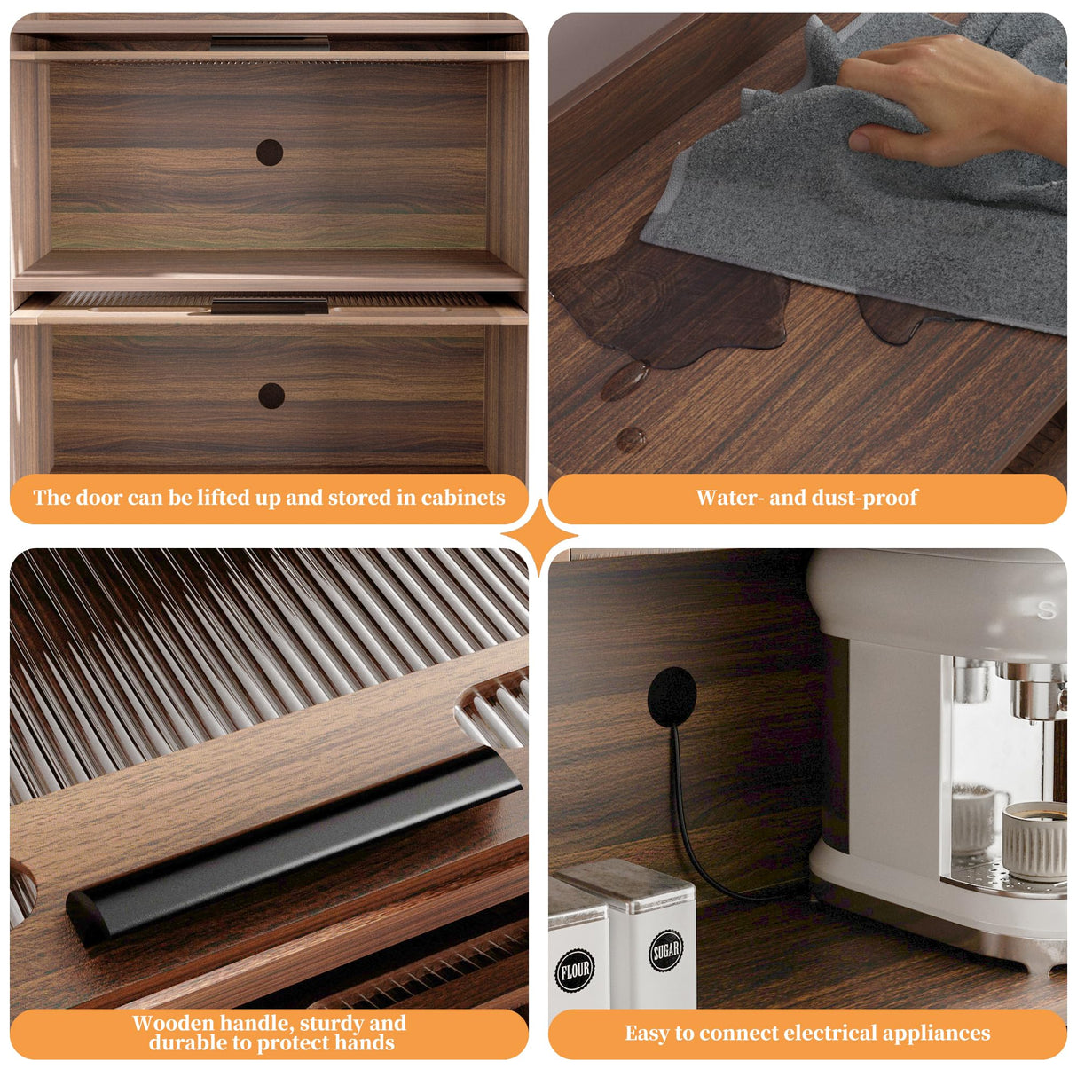 Wooden Storage Cabinet with 4 Drawers, Freestanding Bathroom Cabinets with Acrylic