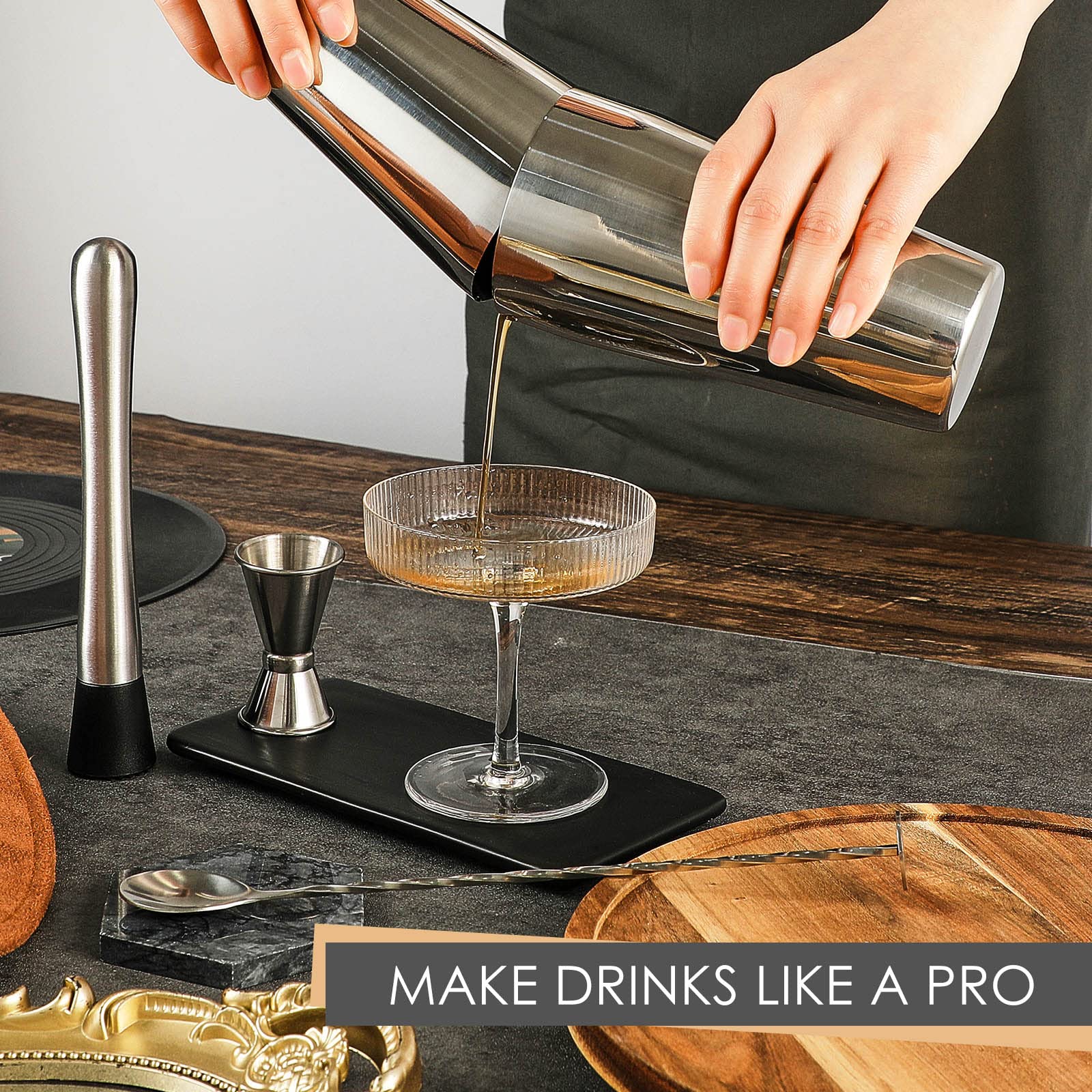 16 Pieces Cocktail Shaker Set Including 4 Pcs Boston Shaker 4 Pcs Muddler