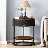 Modern End Table with Drawer, 2 Tier Side Table with Shelf, Round Nightstand