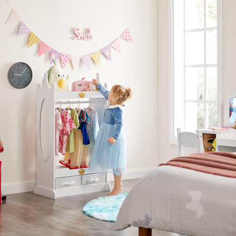 Kids Dress Up Storage with Mirror, Kids Armoire with Non-Woven Drawers