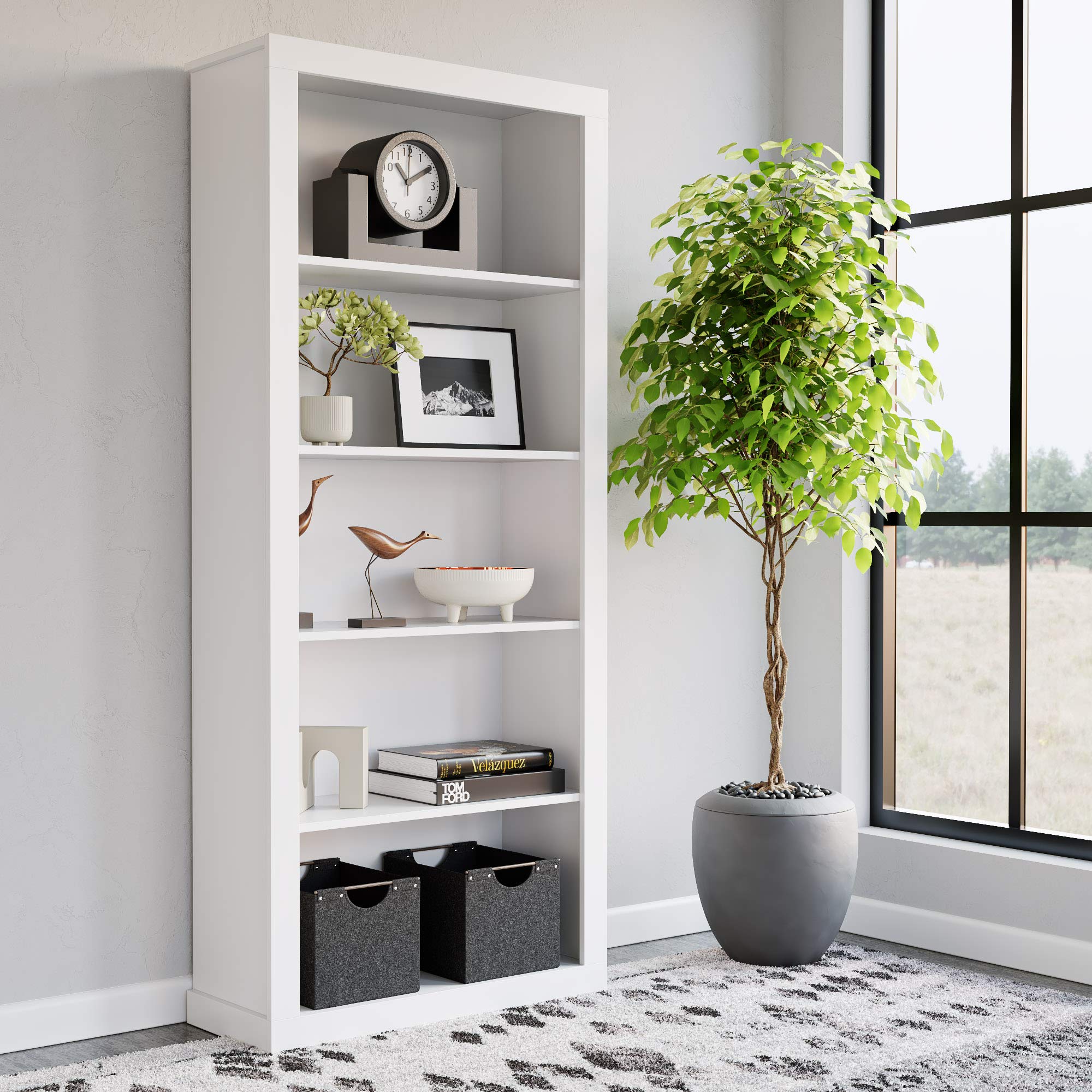 Edenbrook Sumac Bookcase, 5-Shelf Organizer for Bedroom Furniture or Home Office Furniture, White Bookshelf 12.8D x 31.5W x 72.8H in