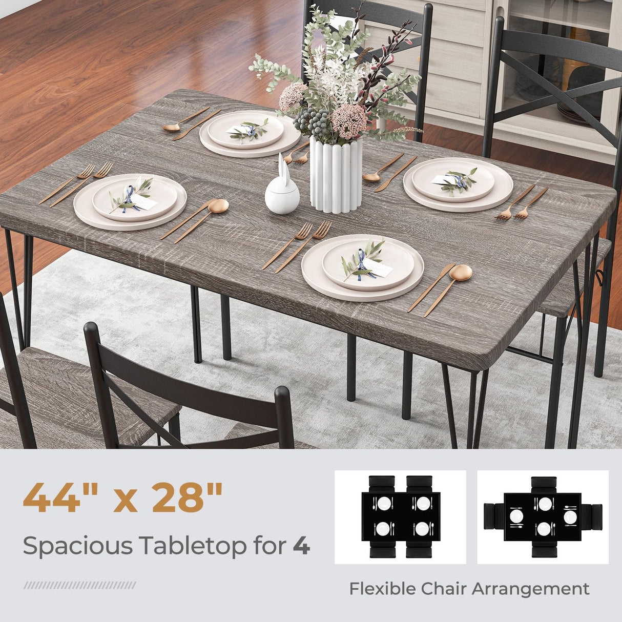 Tangkula Dining Table Set for 4, Modern Rectangular Dining Table & 4 Dining Chairs Set, Space-Saving Kitchen Dining Room Furniture Set, Dinette Set for Home Breakfast Nook