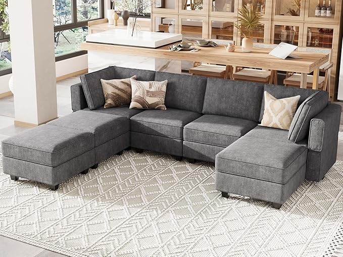 L Shaped Sofa with Storage Seat Fabric Modular Sectional Couch Reversible Chaise