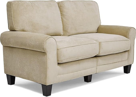 Copenhagen Rolled Arm, Easy Care Polyester, Soft Pillow Back, Pocket Coil Seat Cushions, Removable Covers, Loveseat or Couch for Small Spaces, Living Rooms or Bedrooms, 73" Sofa, Buttercream