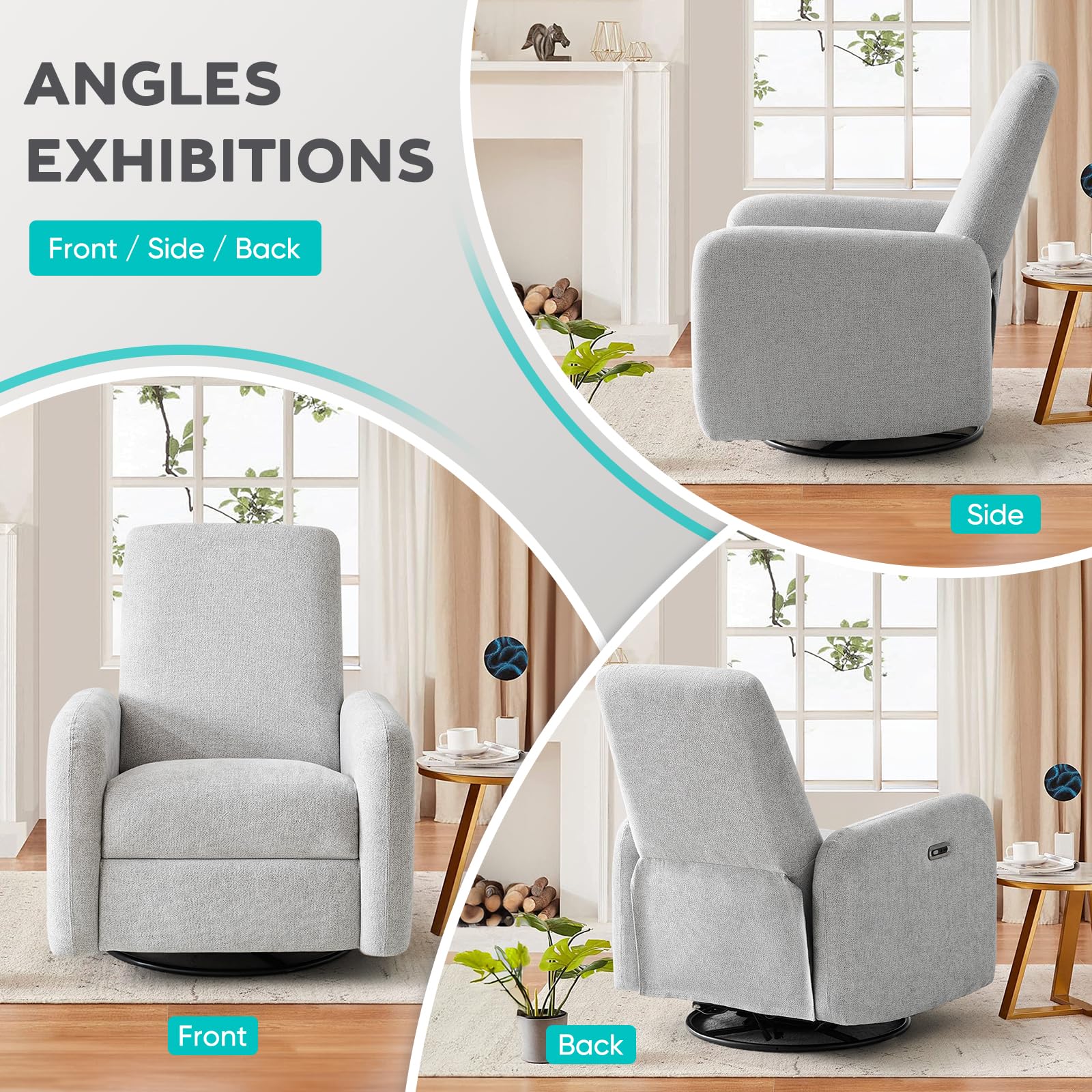 VivaRest Swivel Rocker Recliner with USB-C & Wing Back Support
