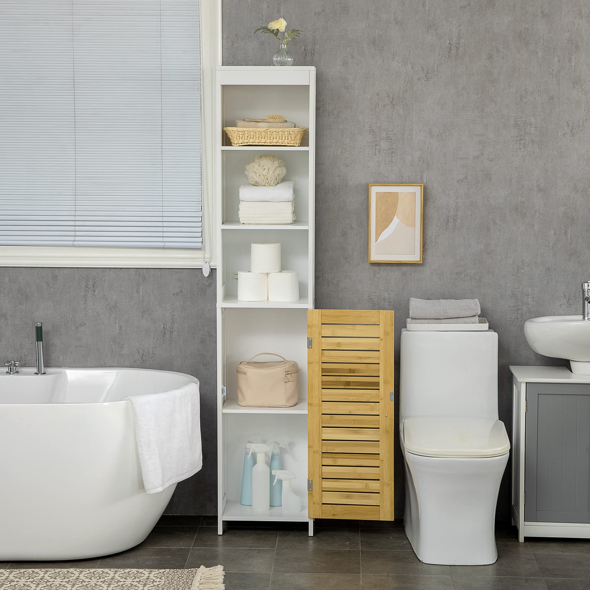 Tall Bathroom Storage Cabinet, Free Standing Bathroom Cabinet Slim Side Organizer