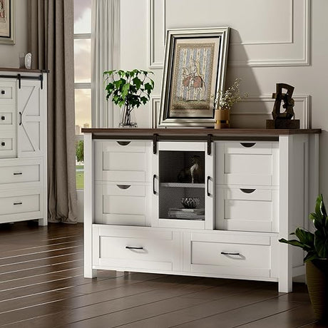 10 Drawer Dresser, 55" Modern White Dresser & Chests of Drawers