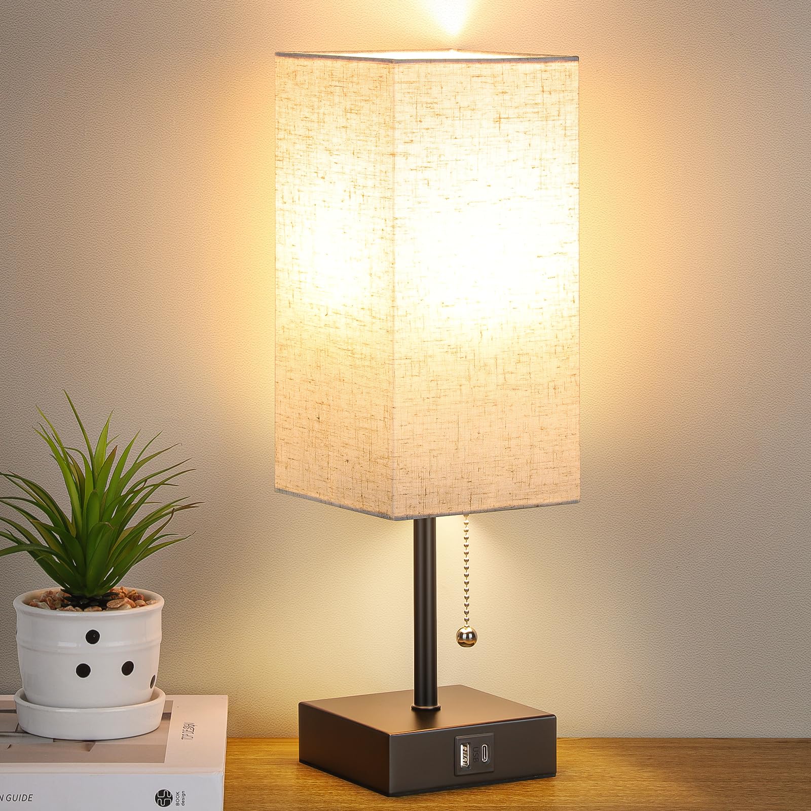 Bedside Table Lamp, Pull Chain Bedroom Lamp