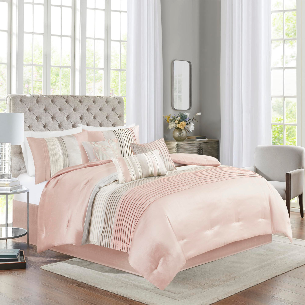 Amherst Faux Silk Comforter Set-Casual Contemporary Design All Season