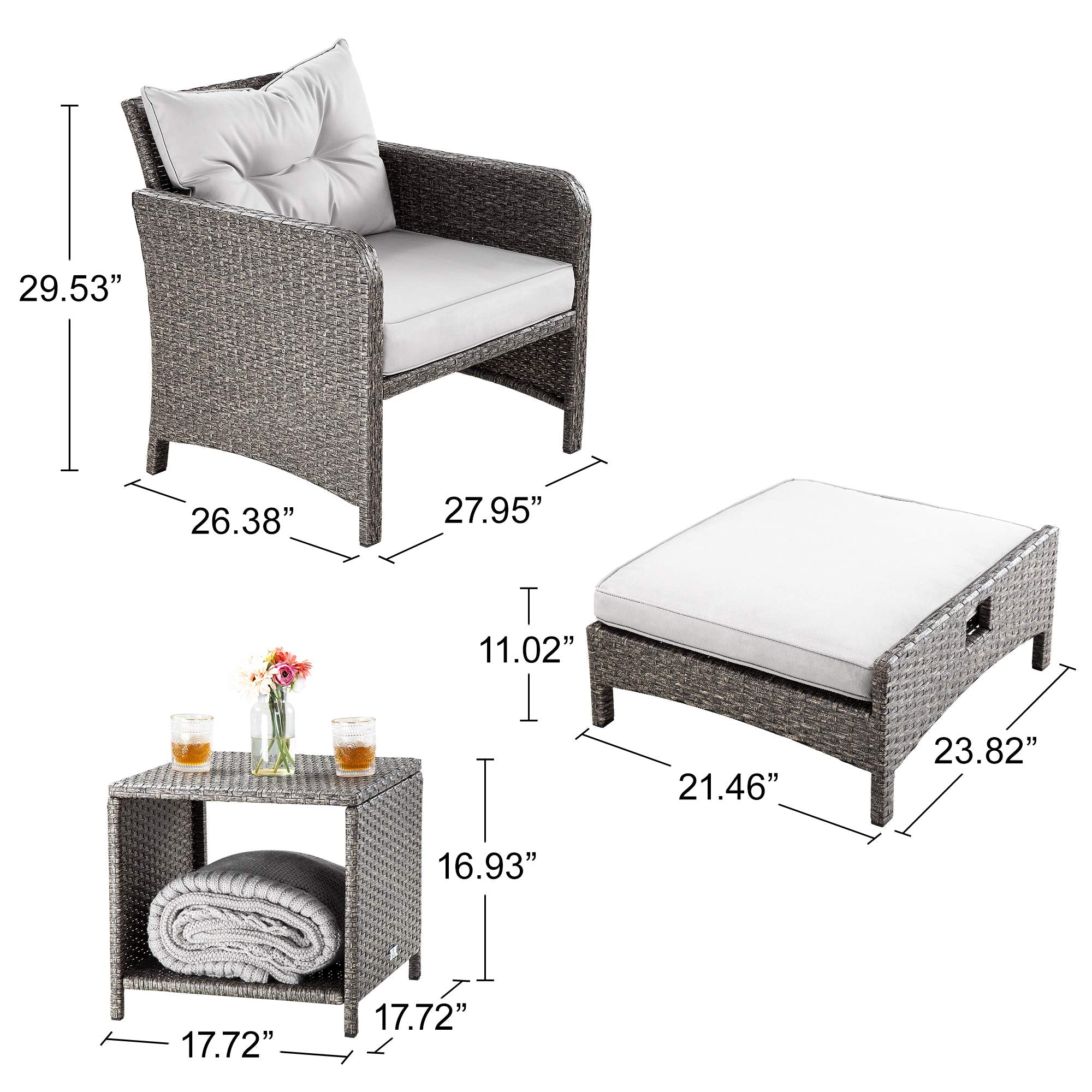 5 Pieces Outdoor Patio Wicker Chairs Set with Ottoman
