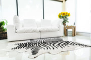 100% Genuine Zebra Print Black on Off White Cowhide Rug - Modern Style Animal
