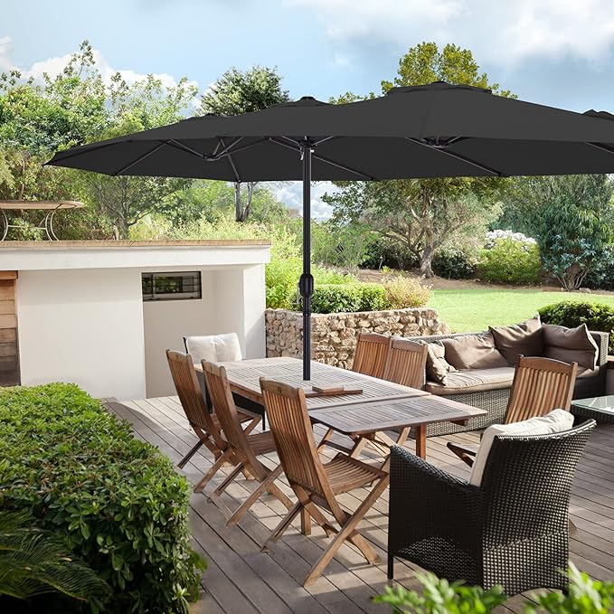 15ft Large Patio Umbrellas with Base Included, Outdoor Double-Sided Umbrella with Crank Handle,