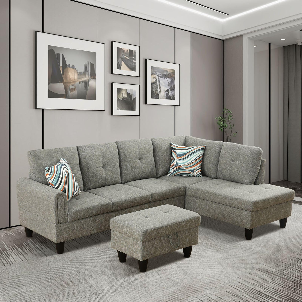 Convertible Sectional Sofa with Storage Ottoman,Upholstered L Shaped