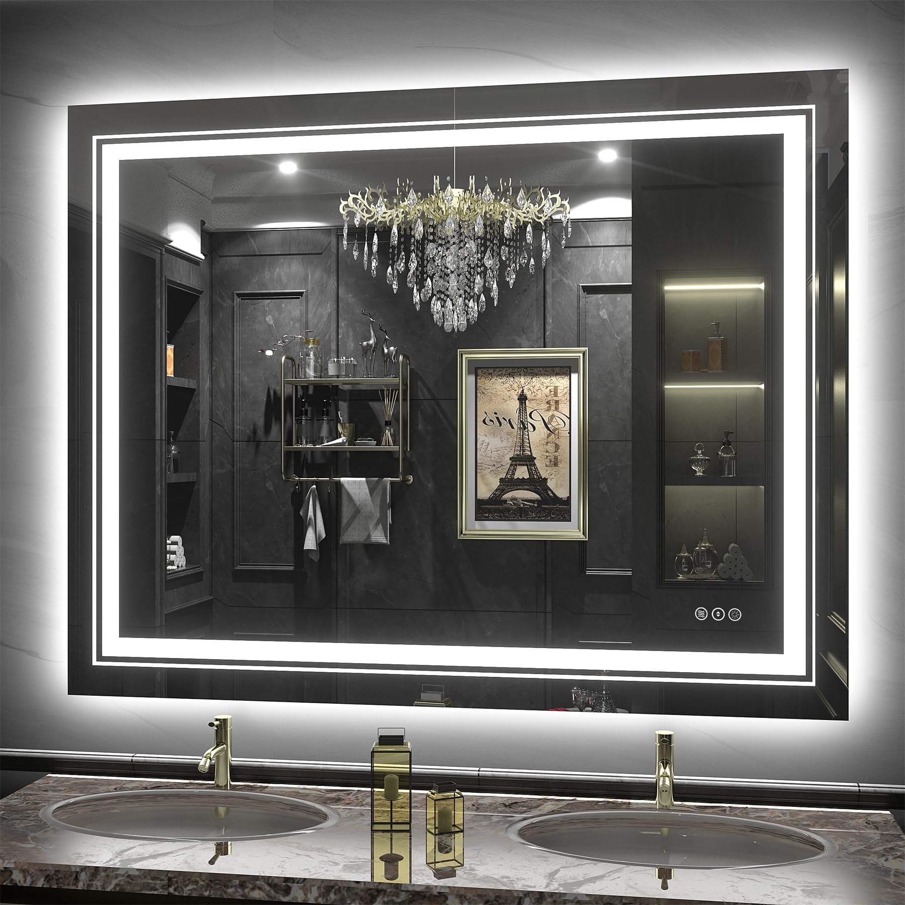LED Mirror for Bathroom, Large Dimmable Lighted Vanity Mirror