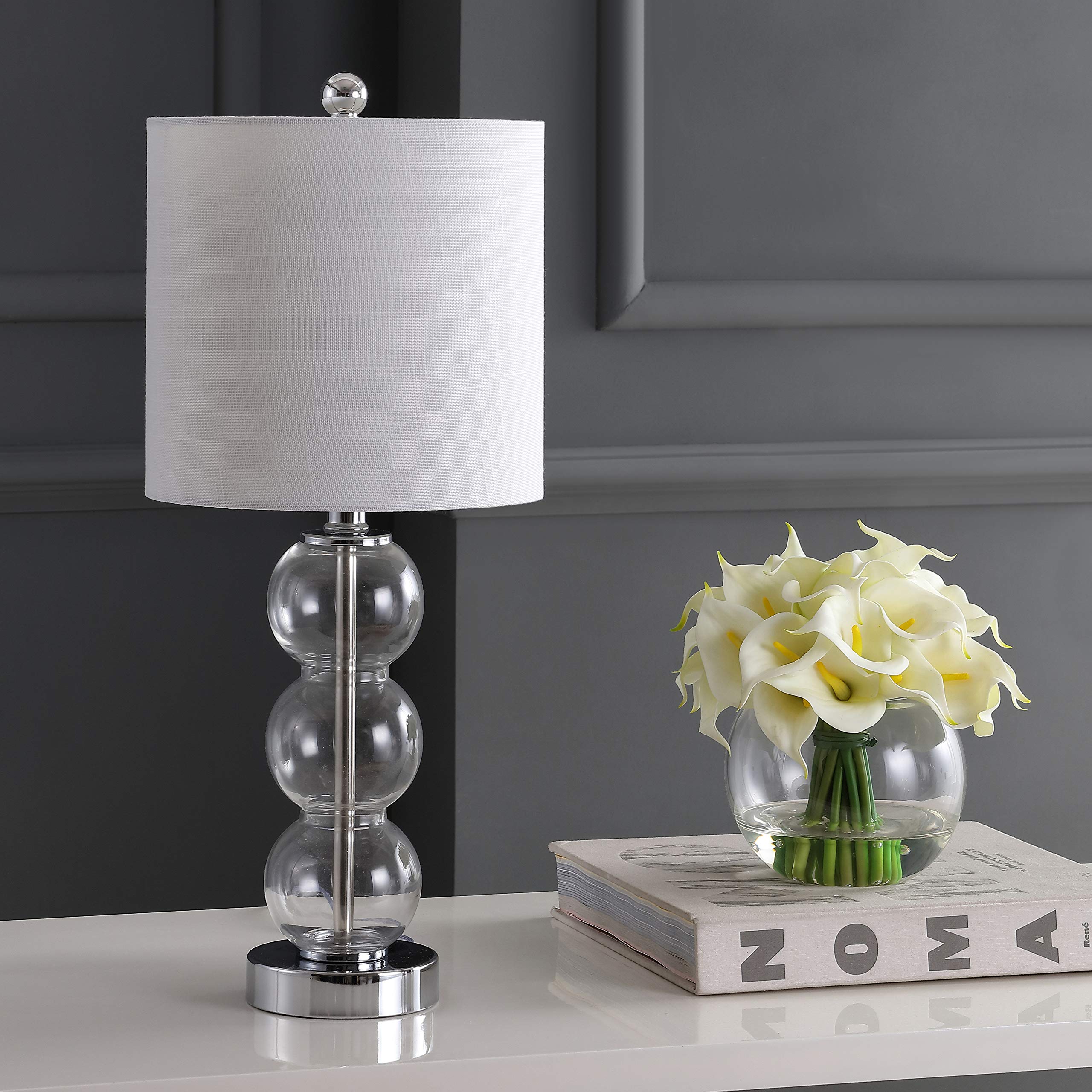 JYL1021D February 21" Glass/Metal LED Table Lamp Contemporary Bedside Desk